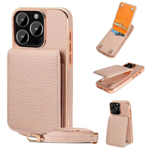 For iPhone 16 Pro VIETAO Litchi Texture Wallet PU Phone Case with Lanyard(Pink) - iPhone 16 Pro Cases by VIETAO | Online Shopping UK | buy2fix