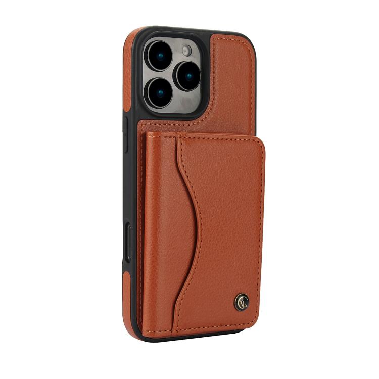 For iPhone 16 Pro AwQuer Horizontal Flip Card Bag Holder Leather Phone Case(Brown) - iPhone 16 Pro Cases by Awquer | Online Shopping UK | buy2fix