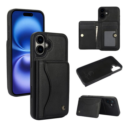 For iPhone 16 Plus AwQuer Horizontal Flip Card Bag Holder Leather Phone Case(Black) - iPhone 16 Plus Cases by Awquer | Online Shopping UK | buy2fix