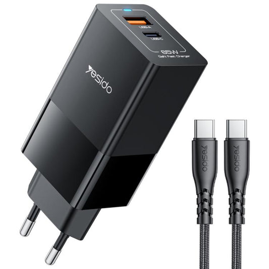 Yesido YC73 65W USB and USB-C / Type-C Dual Port GaN Fast Charger Set, EU Plug(Black) - USB Charger by Yesido | Online Shopping UK | buy2fix