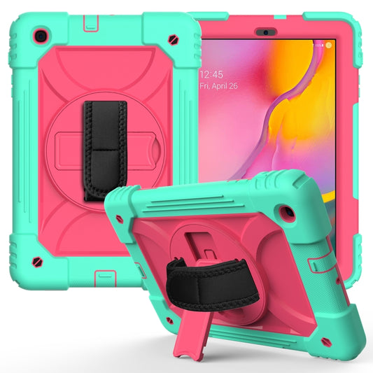 For Samsung Galaxy Tab A 10.1 (2019) T510/T515 Shockproof PC + Silicone Combination Case with Holder & Hand Strap & Shoulder Strap(Mint Green + Rose Red) - Tab A 10.1 (2019) T510 / T515 by buy2fix | Online Shopping UK | buy2fix