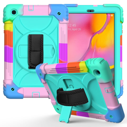 For Samsung Galaxy Tab A 10.1 (2019) T510/T515 Shockproof PC + Silicone Combination Case with Holder & Hand Strap & Shoulder Strap(Colorful + Mint Green) - Tab A 10.1 (2019) T510 / T515 by buy2fix | Online Shopping UK | buy2fix