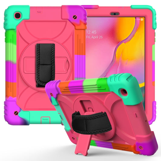 For Samsung Galaxy Tab A 10.1 (2019) T510/T515 Shockproof PC + Silicone Combination Case with Holder & Hand Strap & Shoulder Strap(Colorful + Rose Red) - Tab A 10.1 (2019) T510 / T515 by buy2fix | Online Shopping UK | buy2fix