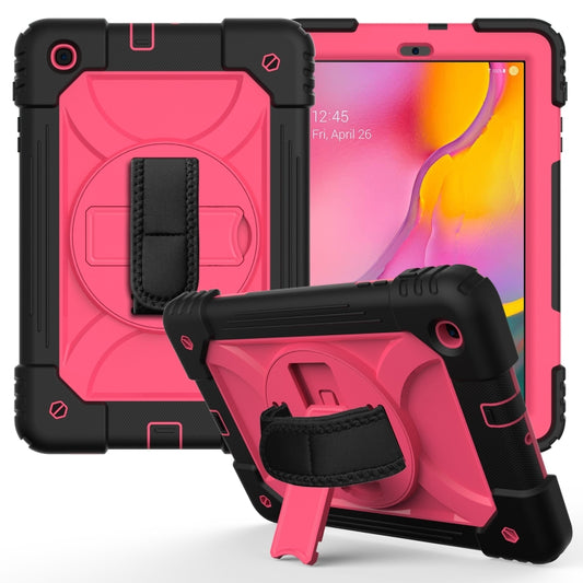 For Samsung Galaxy Tab A 10.1 (2019) T510/T515 Shockproof PC + Silicone Combination Case with Holder & Hand Strap & Shoulder Strap(Black + Rose Red) - Tab A 10.1 (2019) T510 / T515 by buy2fix | Online Shopping UK | buy2fix