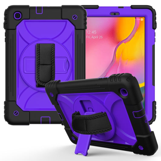 For Samsung Galaxy Tab A 10.1 (2019) T510/T515 Shockproof PC + Silicone Combination Case with Holder & Hand Strap & Shoulder Strap(Black + Purple) - Tab A 10.1 (2019) T510 / T515 by buy2fix | Online Shopping UK | buy2fix