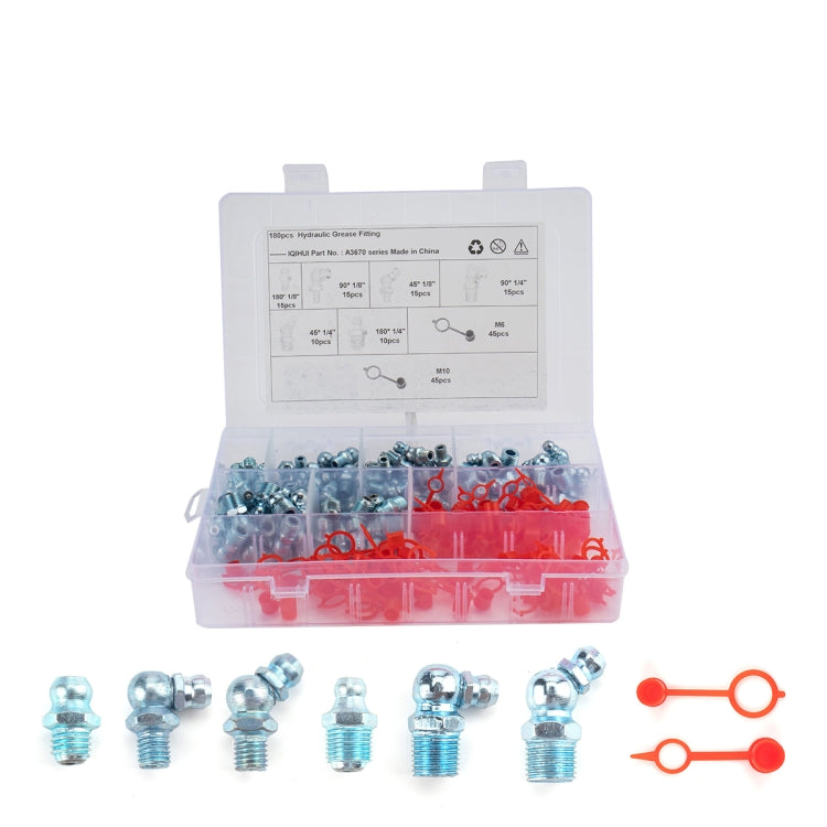 180 in 1 Zerk Oil Grease Fitting Assortment Kits with Dust Cover Cap - Pipes & Fittings by buy2fix | Online Shopping UK | buy2fix