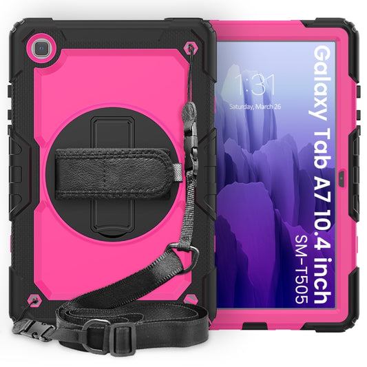 For Samsung Galaxy Tab A7 (2020) T500/T505 Shockproof Colorful Silicone + PC Protective Case with Holder & Shoulder Strap & Hand Strap & Pen Slot(Black Rose Red) - Other Galaxy Tab PC by buy2fix | Online Shopping UK | buy2fix