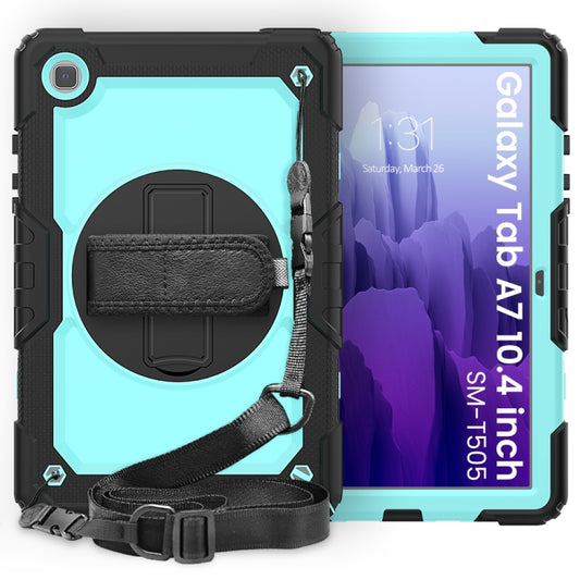 For Samsung Galaxy Tab A7 (2020) T500/T505 Shockproof Colorful Silicone + PC Protective Case with Holder & Shoulder Strap & Hand Strap & Pen Slot(Black Light Blue) - Other Galaxy Tab PC by buy2fix | Online Shopping UK | buy2fix