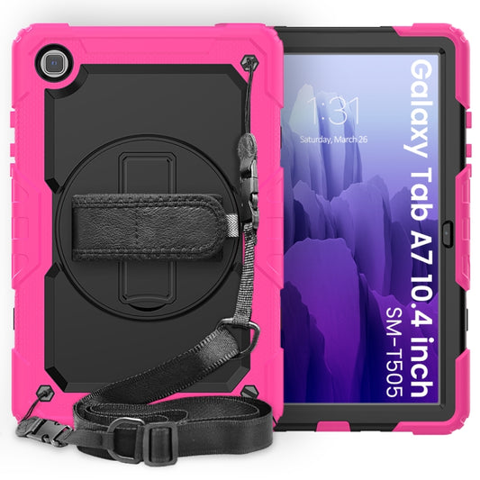 For Samsung Galaxy Tab A7 (2020) T500/T505 Shockproof Colorful Silicone + PC Protective Case with Holder & Shoulder Strap & Hand Strap & Pen Slot(Rose Red) - Other Galaxy Tab PC by buy2fix | Online Shopping UK | buy2fix