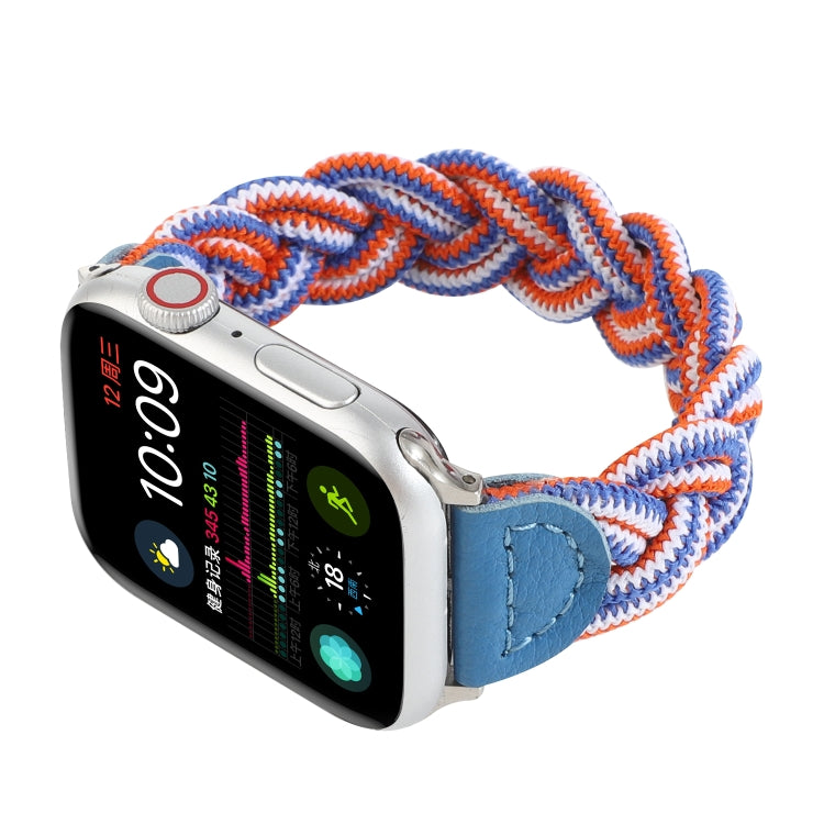 Elastic Woven Watch Band For Apple Watch Ultra 49mm&Watch Ultra 2 49mm / Series 9&8&7 45mm / SE 3&SE 2&6&SE&5&4 44mm / 3&2&1 42mm, Length:120mm(Blue White Orange) - Watch Bands by buy2fix | Online Shopping UK | buy2fix