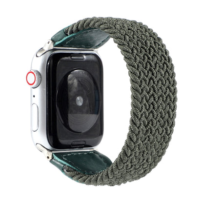 Nylon + Leather Braided Watch Band For Apple Watch Ultra 49mm&Watch Ultra 2 49mm / Series 9&8&7 45mm / SE 3&SE 2&6&SE&5&4 44mm / 3&2&1 42mm, Size:L(Army Green) - Watch Bands by buy2fix | Online Shopping UK | buy2fix