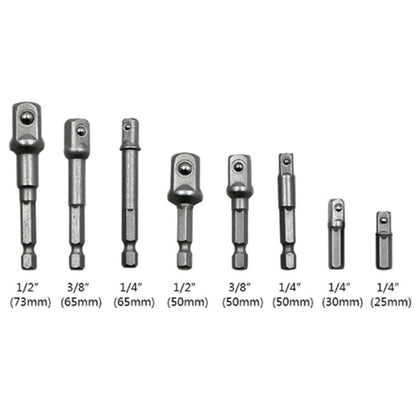 8 PCS/Set Socket Bit Extension Bar Hex Shank Adapter Drill Nut Driver Power Drill Bit, 1/4(65/50/30/25mm), 3/8(65/50mm), 1/2(73/50mm) - Hex Key & Spanner by buy2fix | Online Shopping UK | buy2fix
