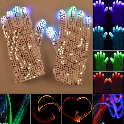 1 Pair Sequins Glowing Gloves LED Flash Gloves Dance and Party Supplies Halloween, Christmas and Other Festival Supplies - Glow Party Supplies by buy2fix | Online Shopping UK | buy2fix