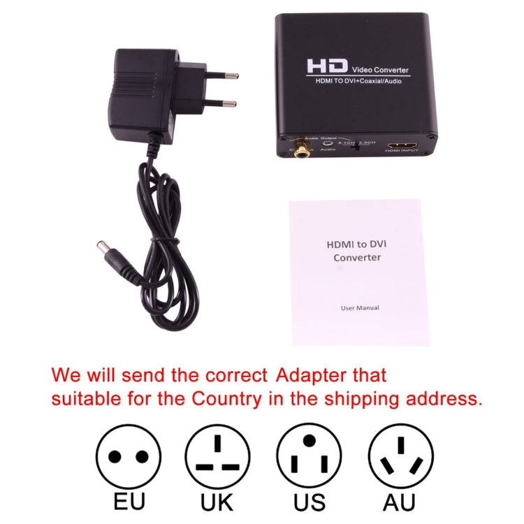 NEWKENG X5 HDMI to DVI with Audio 3.5mm Coaxial Output Video Converter, UK Plug - Converter by buy2fix | Online Shopping UK | buy2fix