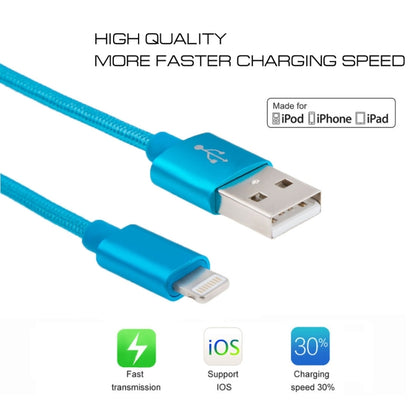 1m 3A Woven Style Metal Head 8 Pin to USB Data / Charger Cable(Blue) - Normal Style Cable by buy2fix | Online Shopping UK | buy2fix