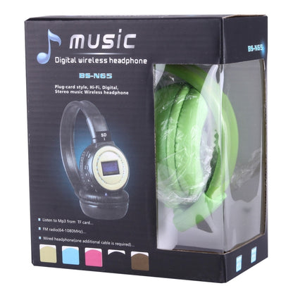 BS-N65 Headband Folding Stereo HiFi Wireless Headphone Headset with LCD Screen & TF Card Slot & LED Indicator Light & FM Function(Green) - Headset & Headphone by buy2fix | Online Shopping UK | buy2fix