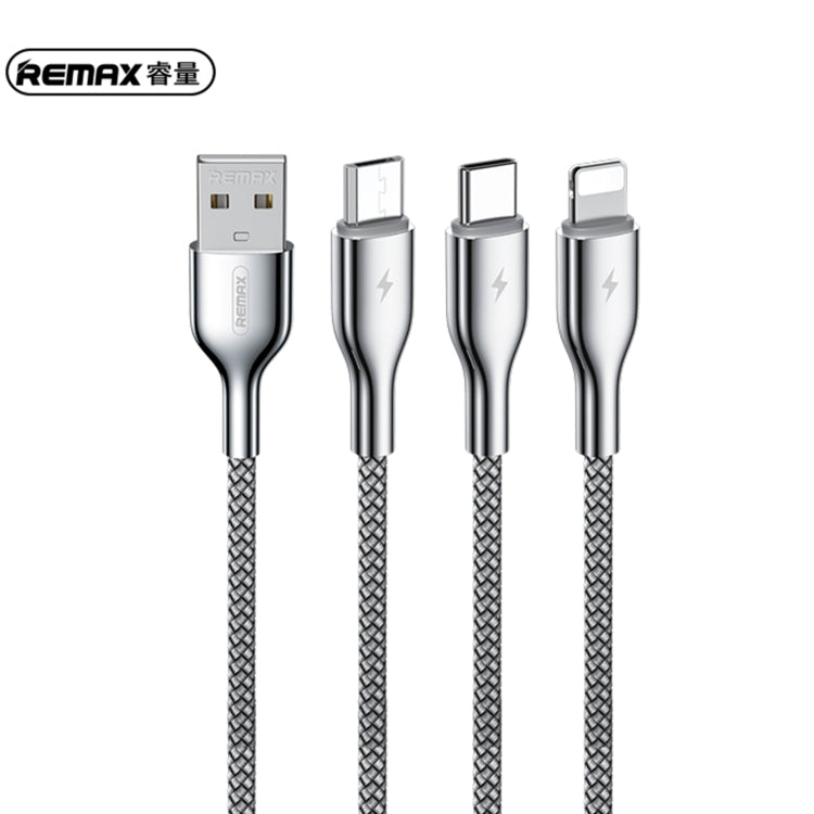 REMAX RC-092th Kingpin Series 3.1A 3 in 1 USB to Micro USB + Type-C + 8 Pin Charging Cable, Cable Length: 1.2m(Silver) - Multifunction Cable by REMAX | Online Shopping UK | buy2fix