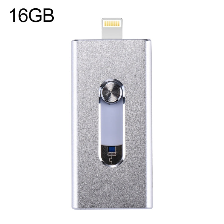 RQW-02 3 in 1 USB 2.0 & 8 Pin & Micro USB 16GB Flash Drive(Silver) - U Disk & Card Reader by buy2fix | Online Shopping UK | buy2fix