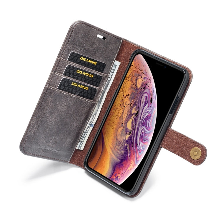 For iPhone XS Max DG.MING Crazy Horse Texture Flip Detachable Magnetic Leather Case with Holder & Card Slots & Wallet (Grey) - More iPhone Cases by DG.MING | Online Shopping UK | buy2fix