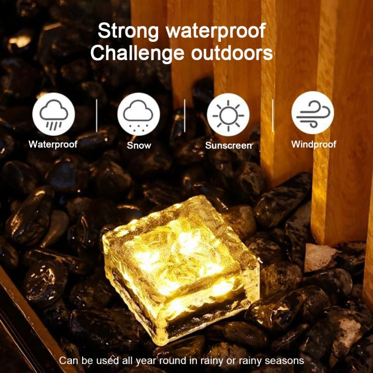 Solar Powered Square Tempered Glass Outdoor LED Buried Light Garden Decoration Lamp IP55 Waterproof，Size: 7 x 7 x 5cm (Warm White) - Buried Lights by buy2fix | Online Shopping UK | buy2fix