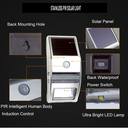 LAMPZOOE CL-102 0.2W White Light PIR Sensor Solar Light , 80 LM 6000-6500K Outdoor Wall Light with 5V 0.5W Solar Panel(Black) - Solar Lights by LAMPZ00E | Online Shopping UK | buy2fix