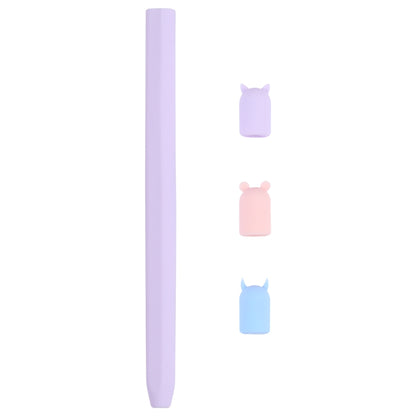 4 in 1 Stylus Pen Cartoon Animal Silicone Protective Case for Apple Pencil 2 (Purple) - Pencil Accessories by buy2fix | Online Shopping UK | buy2fix