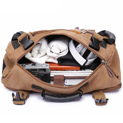 KAKA 0208 Men Canvas Stitched Leather Backpack, Size: 48 x 30 x 18cm (Khaki) - Backpacks by buy2fix | Online Shopping UK | buy2fix