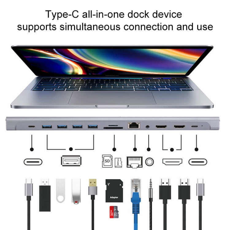 LS1094 12 in 1 Type-C to Dual HDMI Docking Station - USB HUB by buy2fix | Online Shopping UK | buy2fix