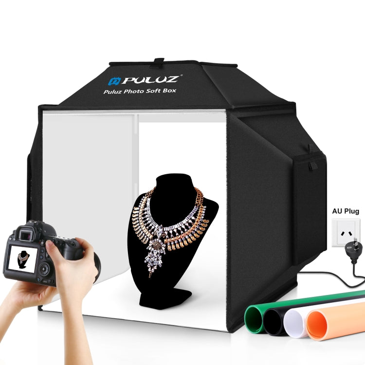 PULUZ 40cm Folding 72W 5500K Studio Shooting Tent Soft Box Photography Lighting Kit with 4 Colors (Black, Orange, White, Green) Backdrops(AU Plug) -  by PULUZ | Online Shopping UK | buy2fix