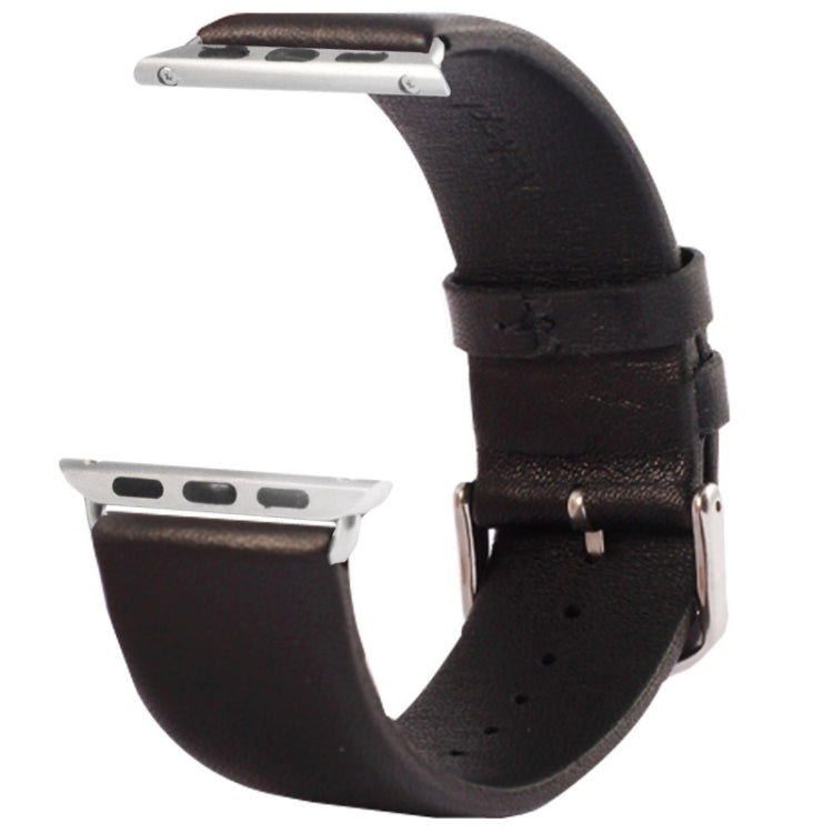 Kakapi for Apple Watch 42mm Subtle Texture Brushed Buckle Genuine Leather Watch Band with Connector(Black) - Watch Bands by Kakapi | Online Shopping UK | buy2fix