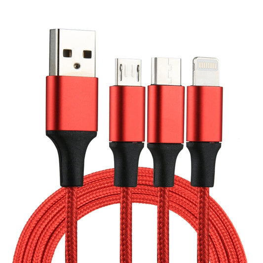 2A 1.2m 3 in 1 USB to 8 Pin & USB-C / Type-C & Micro USB Nylon Weave Charging Cable(Red) - Multifunction Cable by buy2fix | Online Shopping UK | buy2fix