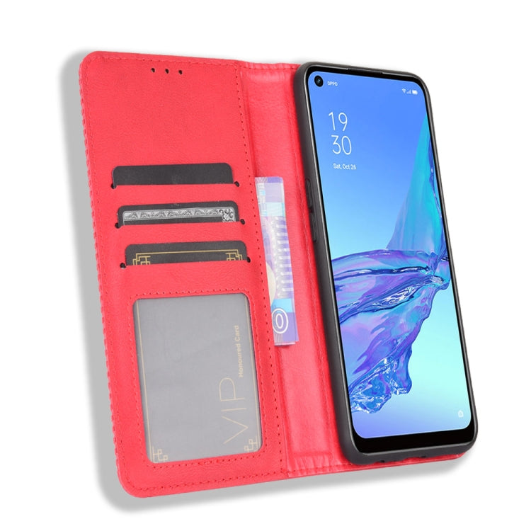 For OPPO A53 2020 / A53S 2020 / A33  Magnetic Buckle Retro Crazy Horse Texture Horizontal Flip Leather Case with Holder & Card Slots & Photo Frame(Red) - OPPO Cases by buy2fix | Online Shopping UK | buy2fix