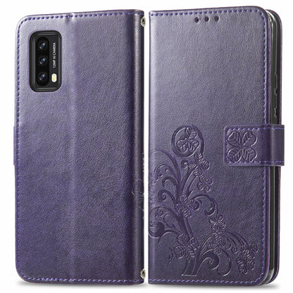 For Blackview A90 Four-leaf Clasp Embossed Buckle Mobile Phone Protection Leather Case with Lanyard & Card Slot & Wallet & Bracket Function(Purple) -  by buy2fix | Online Shopping UK | buy2fix