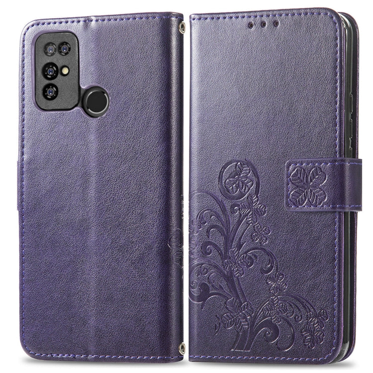 For  Doogee X96 Pro Four-leaf Clasp Embossed Buckle Mobile Phone Protection Leather Case with Lanyard & Card Slot & Wallet & Bracket Function(Purple) - More Brand by buy2fix | Online Shopping UK | buy2fix