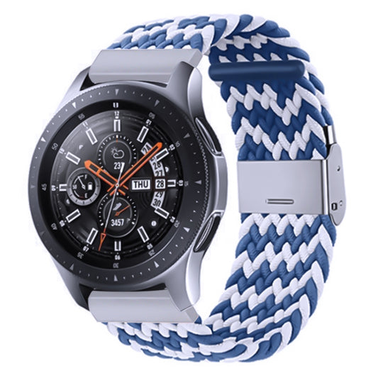 For Samsung Galaxy Watch 4 / Watch 5 20mm Nylon Braided Metal Buckle Watch Band(W Blue White) - Watch Bands by buy2fix | Online Shopping UK | buy2fix
