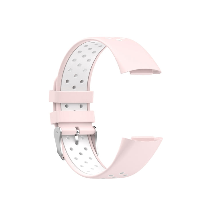 For Fitbit Charge 5 Double Color Metal Buckle Hole Silicone Watch Band(Pink White) - Watch Bands by buy2fix | Online Shopping UK | buy2fix