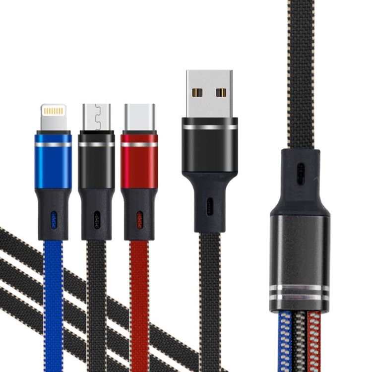 XJ-76 40W 5A 3 in 1 USB to 8 Pin + Type-C + Micro USB Super Flash Charging Cable, Length: 1.18m(Colour) - Multifunction Cable by buy2fix | Online Shopping UK | buy2fix