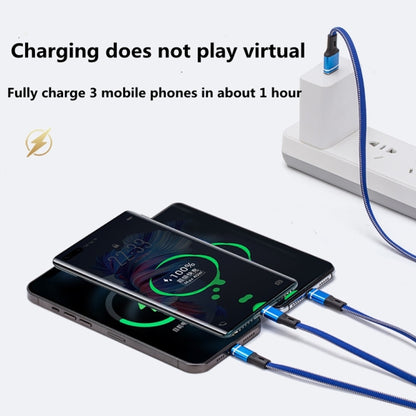 XJ-76 40W 5A 3 in 1 USB to 8 Pin + Type-C + Micro USB Super Flash Charging Cable, Length: 1.18m(Blue) - Multifunction Cable by buy2fix | Online Shopping UK | buy2fix