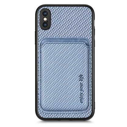 For iPhone XS Max Carbon Fiber Leather Card Magsafe Magnetic Phone Case(Blue) - More iPhone Cases by buy2fix | Online Shopping UK | buy2fix