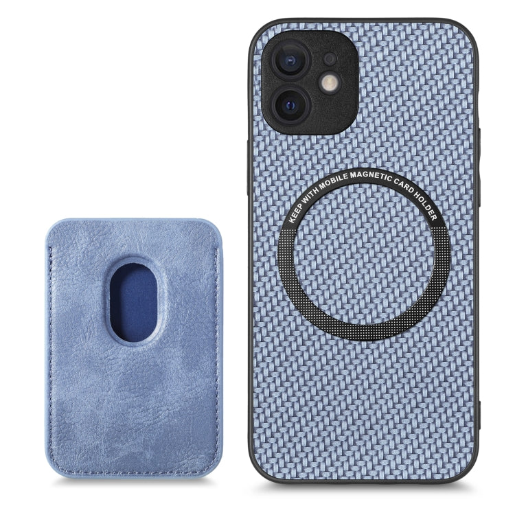 For iPhone 12 mini Carbon Fiber Leather Card Magsafe Magnetic Phone Case(Blue) - iPhone 12 mini Cases by buy2fix | Online Shopping UK | buy2fix