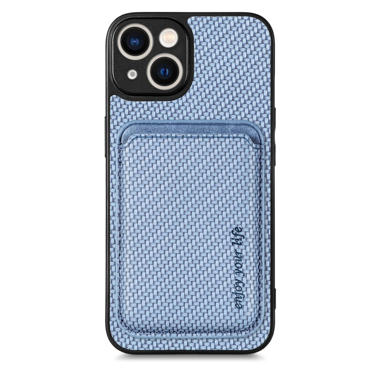 For iPhone 14 Plus Carbon Fiber Leather Card Magsafe Magnetic Phone Case(Blue) - iPhone 14 Plus Cases by buy2fix | Online Shopping UK | buy2fix