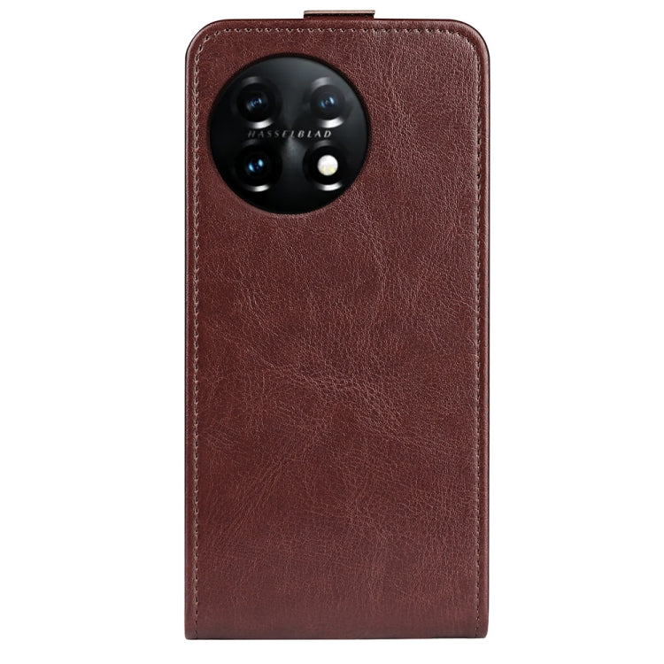 For OnePlus 11 R64 Texture Vertical Flip Leather Phone Case(Brown) - OnePlus Cases by buy2fix | Online Shopping UK | buy2fix