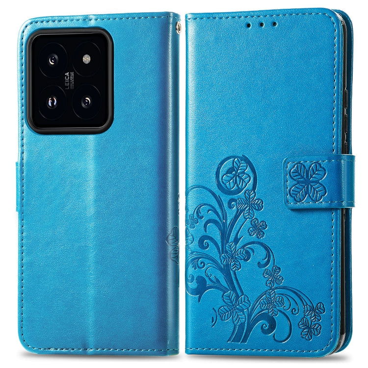 For Xiaomi 14 Four-leaf Clasp Embossed Leather Phone Case(Blue) - 14 Cases by buy2fix | Online Shopping UK | buy2fix