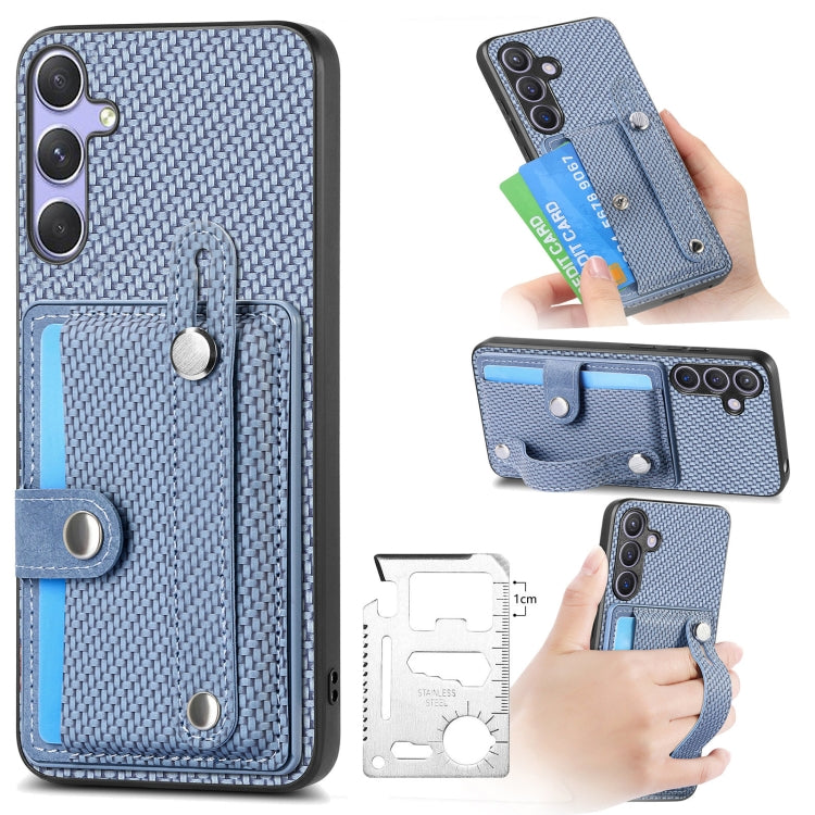 For Samsung Galaxy S25+ 5G Wristband Kickstand Wallet Back Phone Case with Tool Knife(Blue) - Galaxy S25+ 5G Cases by buy2fix | Online Shopping UK | buy2fix