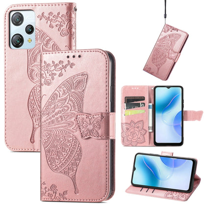For Blackview A53 Butterfly Love Flower Embossed Leather Phone Case(Rose Gold) - More Brand by buy2fix | Online Shopping UK | buy2fix