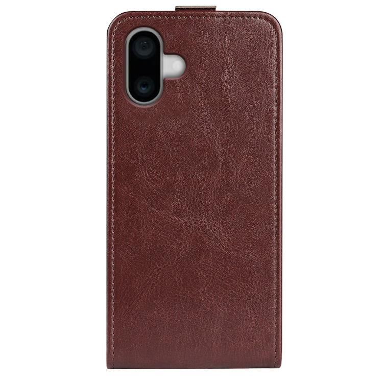 For iPhone 16 R64 Texture Single Vertical Flip Leather Phone Case(Brown) - iPhone 16 Cases by buy2fix | Online Shopping UK | buy2fix