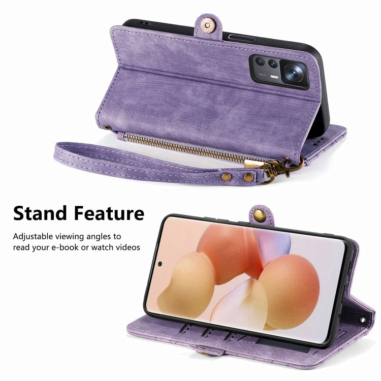 For Xiaomi 13 Geometric Zipper Wallet Side Buckle Leather Phone Case(Purple) - 13 Cases by buy2fix | Online Shopping UK | buy2fix