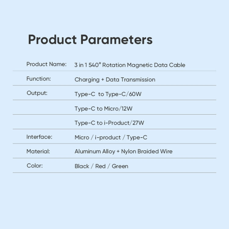 ENKAY PD60W Type-C to Type-C / 8 Pin / Micro USB Magnetic 540 Degrees Rotating Fast Charging Cable, Length:1m(Green) - Charging Cable & Head by ENKAY | Online Shopping UK | buy2fix