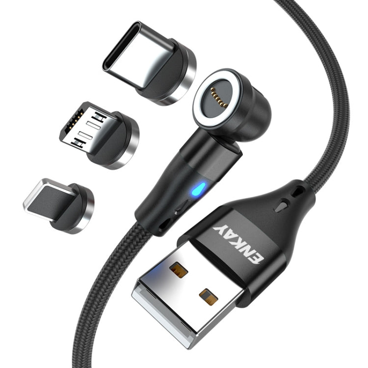 ENKAY 3 in 1 3A USB to Type-C / 8 Pin / Micro USB Magnetic 540 Degrees Rotating Fast Charging Cable, Length:2m(Black) - Charging Cable & Head by ENKAY | Online Shopping UK | buy2fix