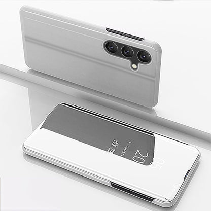 For Samsung Galaxy S25+ 5G Plated Mirror Horizontal Flip Leather Phone Case with Holder(Silver) - Galaxy S25+ 5G Cases by buy2fix | Online Shopping UK | buy2fix